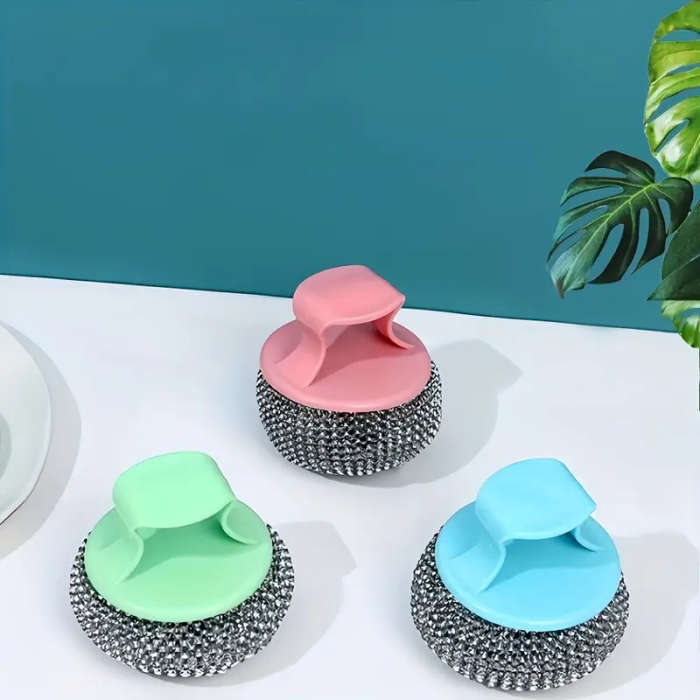 10Pack Stainless Steel Scrubber Set With 2 Non-Slip Handles Heavy Duty Metal Scouring Pads For Kitc