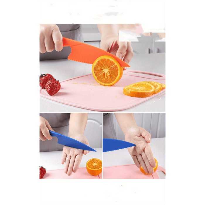 3-Pack Serrated Plastic Kitchen Knives Food-Safe for Cutting Fruits Vegetables Bread Salads