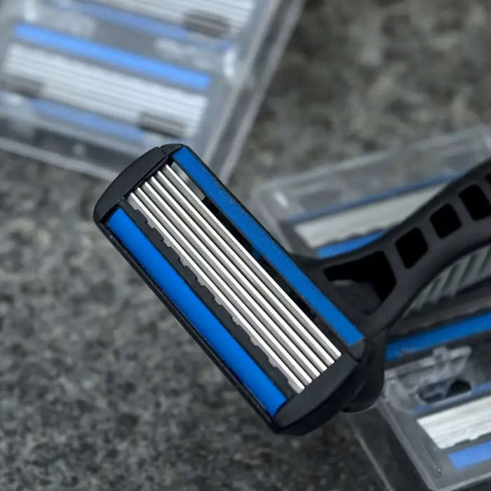Men`s Manual Shaver Set, 2 Handle + 24 Blades, Safety Razor 6-Layers Stainless Steel