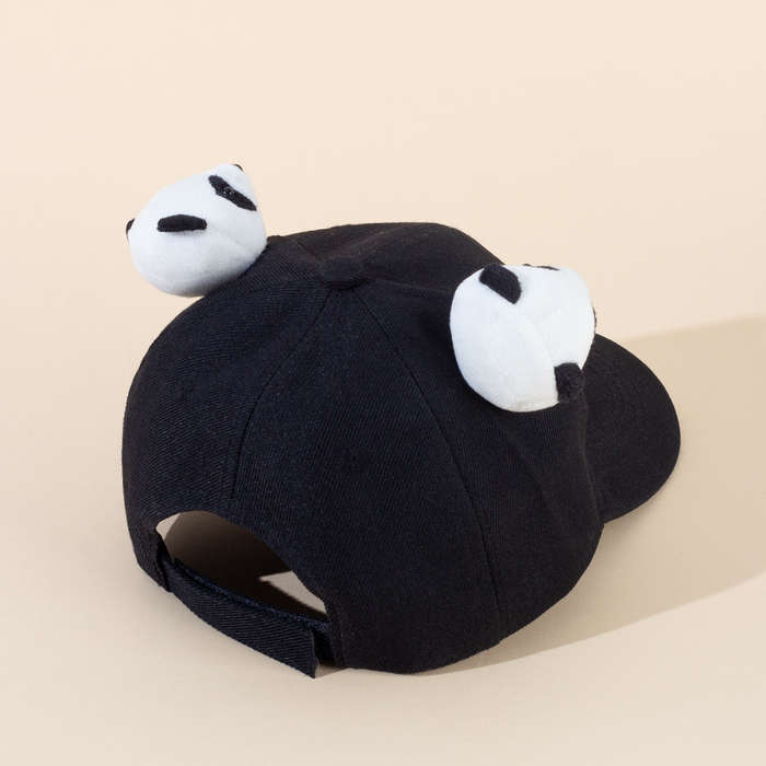 1pc Adjustable Cotton Baseball Cap with Cute Panda Ears Casual Round Top Hat for Men and Women P
