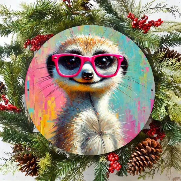 1pc Festive Animal Eye-Catching 20X20Cm Metal Sign A Whimsical Meerkat in Glasses Perfect for Home O