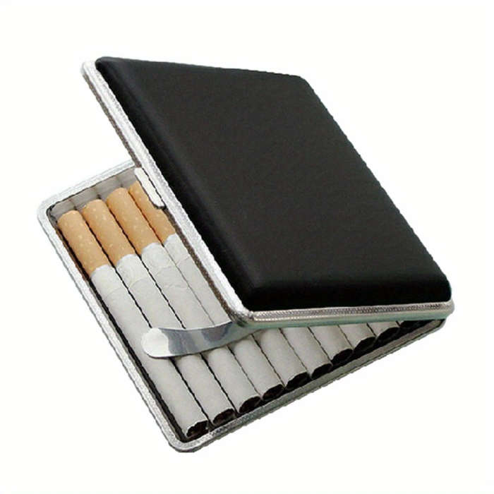 1pc Premium Faux Leather Alloy Cigarette Case Durable Metal Holder for Cigarettes and Cigars Ideal G