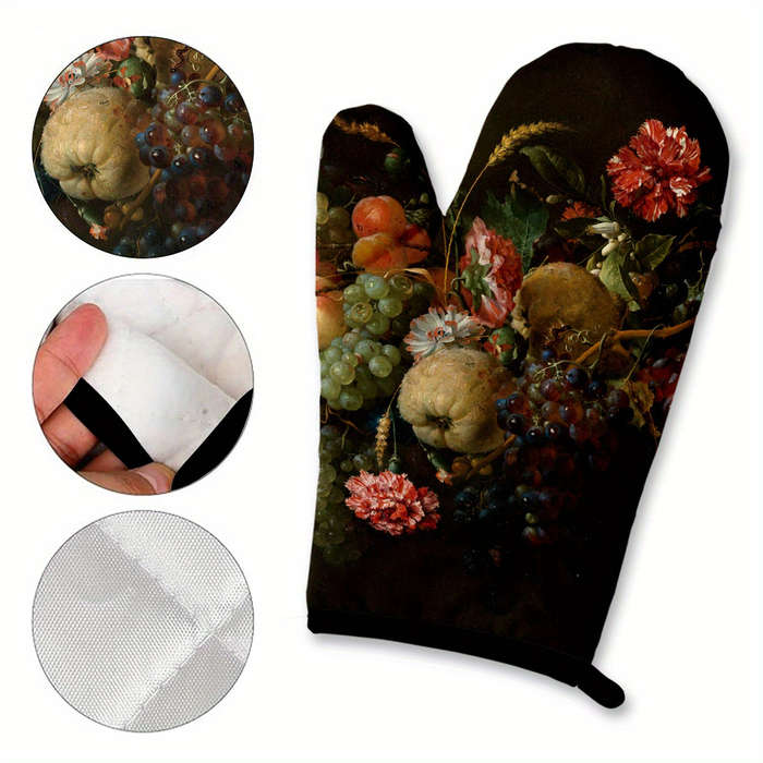 2pcs Insulated Gloves Set Microwave Kitchen Heat-Resistant Oven Mitts with Thickened Grid