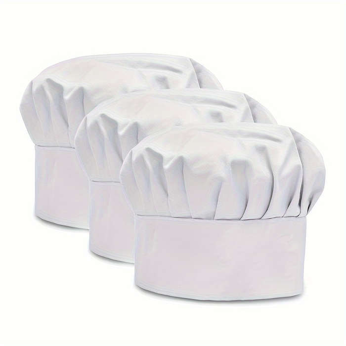 3-Pack Unisex Chef Hats Adjustable Elastic Kitchen Cooking Caps with Toggle Closure Breathabl