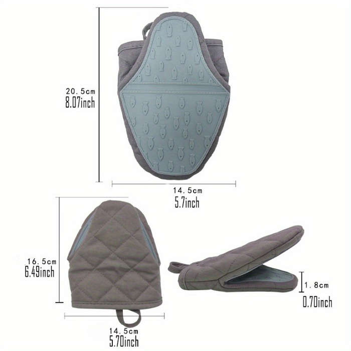 1 Pair Beige Quilted Silicone Oven Mitts Heat-Resistant Kitchen Gloves with Pink Textured Gri