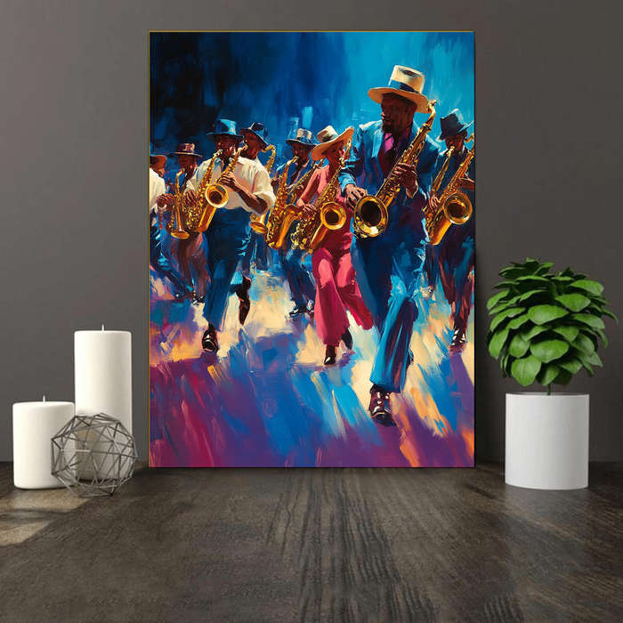 1pc 2D  Frameless Cool Jazz Musician Canvas Art Vibrant Vintage Poster for Men'S Gifts Garag