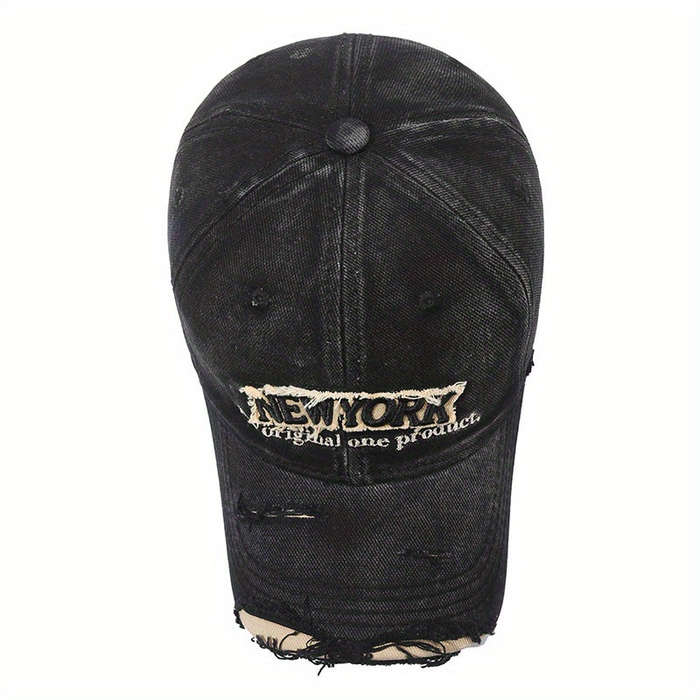 1pc Vintage Distressed Embroidery Letter Denim Baseball Cap Unisex Soft Top Casual Duckbill Hat fo