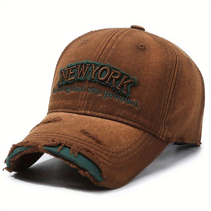 1pc Vintage Distressed Embroidery Letter Denim Baseball Cap Unisex Soft Top Casual Duckbill Hat fo