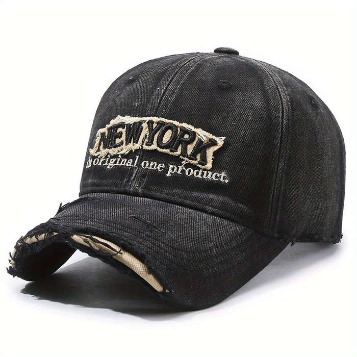 1pc Vintage Distressed Embroidery Letter Denim Baseball Cap Unisex Soft Top Casual Duckbill Hat fo