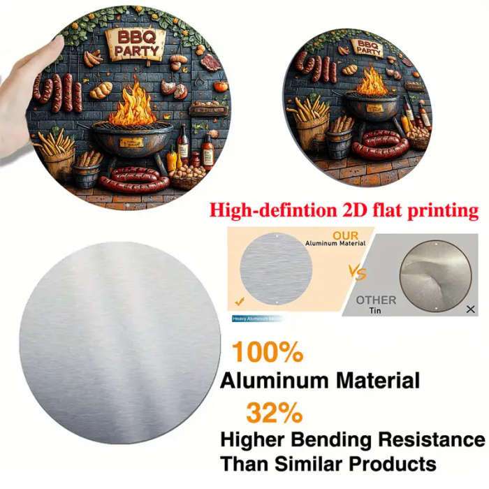 1pc Charming BBQ-Themed 20.32x20.32cm Aluminum Wall Sign Perfect for Kitchen Living Room Office Deco
