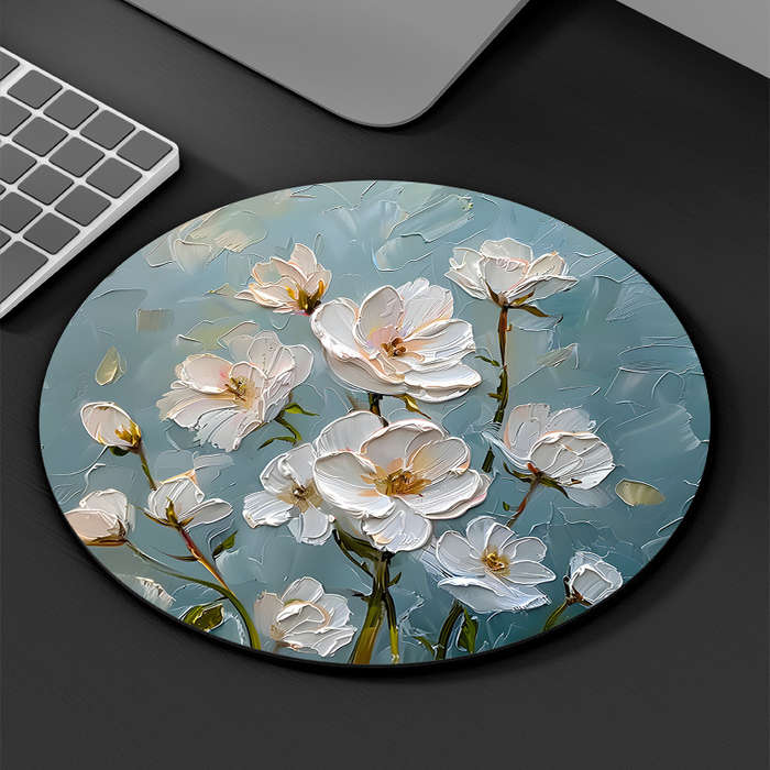1pc Random Placement Print Lily Pattern Round Portable Mouse Pad Computer Office Desk Mat