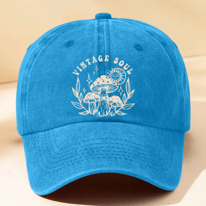 1pc Vintage-Inspired Washed Baseball Cap with Cartoon Mushroom Letter Print Adjustable Lightwe