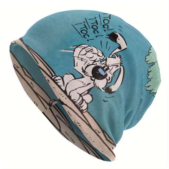 1pc Fashionable Cartoon Dog Print Beanie for Men Soft Polyester Stretch Knit Hat with Elastane