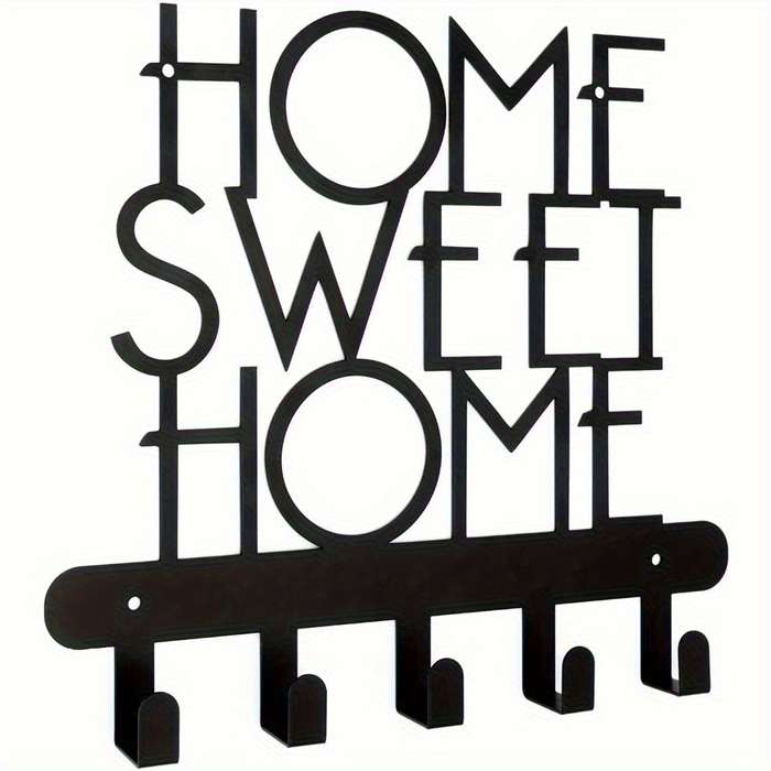 Home Sweet Home" Wall-Mounted Key Holder with 5 HooksDecorative Metal Organizer for Keys Coats