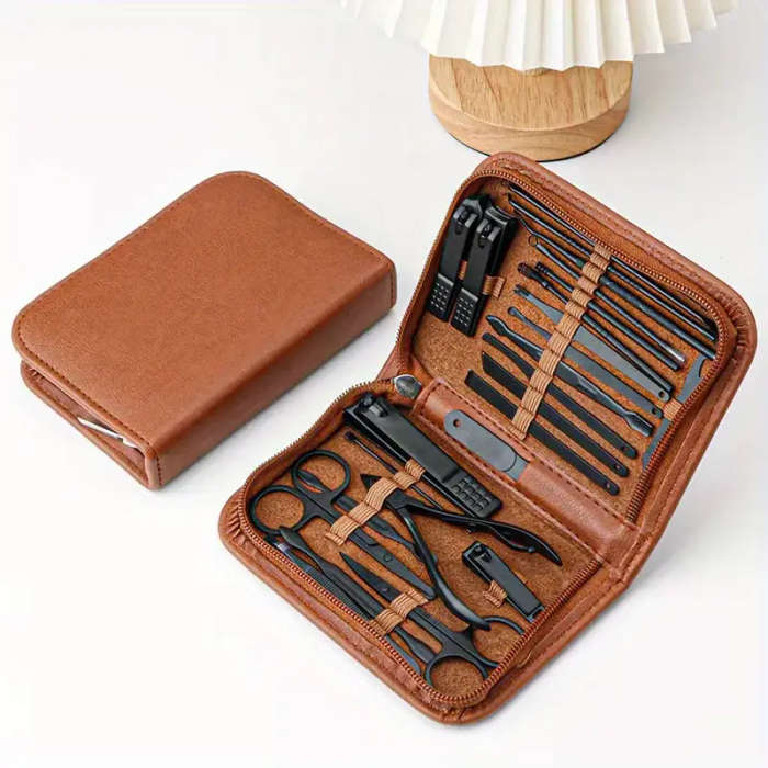 26pcs Luxury Faux Leather Nail Clipper Set Stainless Steel Manicure Pedicure Kit with Travel Case In