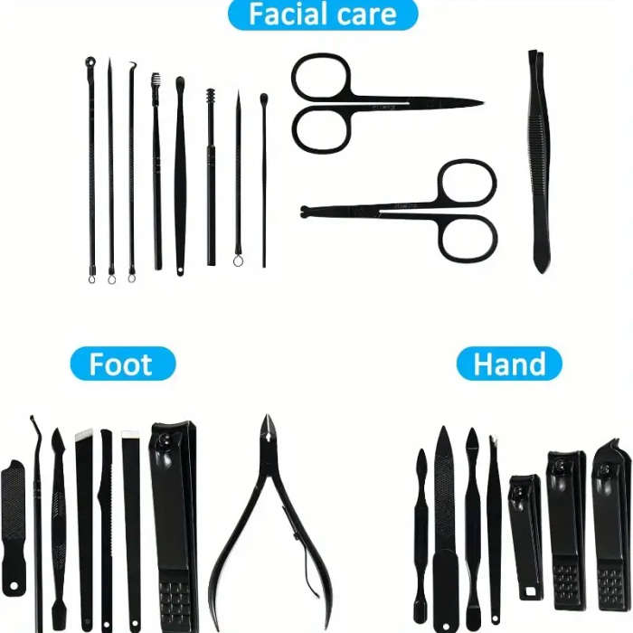 26pcs Luxury Faux Leather Nail Clipper Set Stainless Steel Manicure Pedicure Kit with Travel Case In
