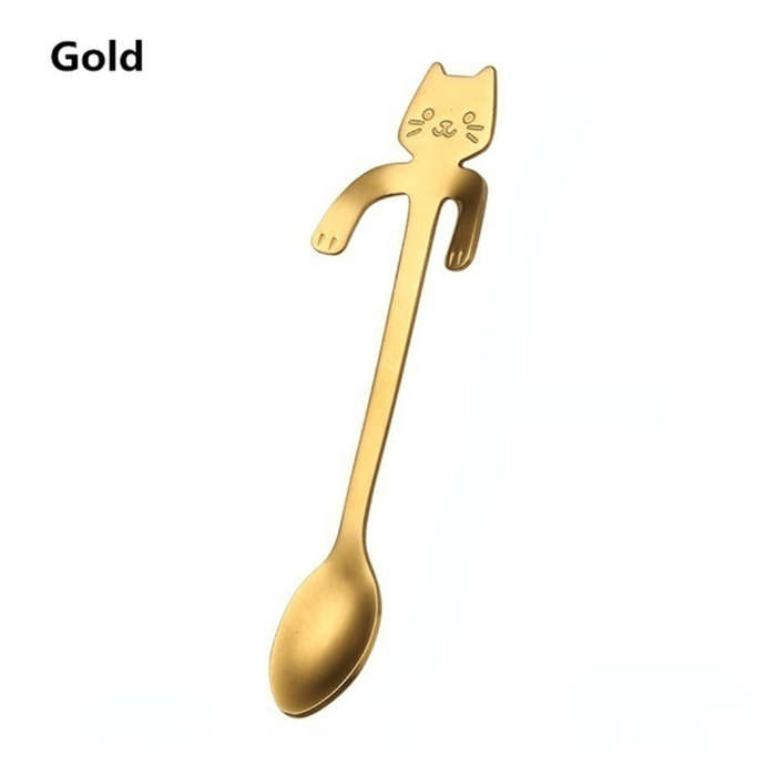 3pcs Stainless Steel Cat Shaped Coffee Spoons Set Mini Ice Cream Scoops Charming Kitchen Uten