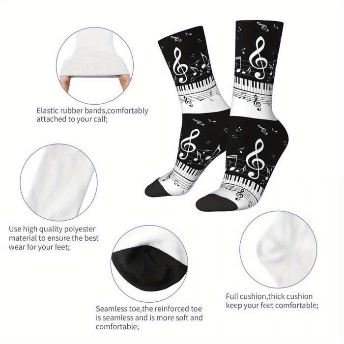 1 Pair One Size Music Notes Retro Socks