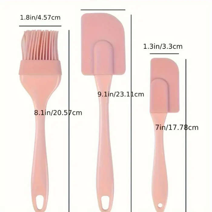 3pcs Silicone Spatula Pastry Brush Set Heat Resistant Food Safe Kitchen Baking Tools for Cooking and