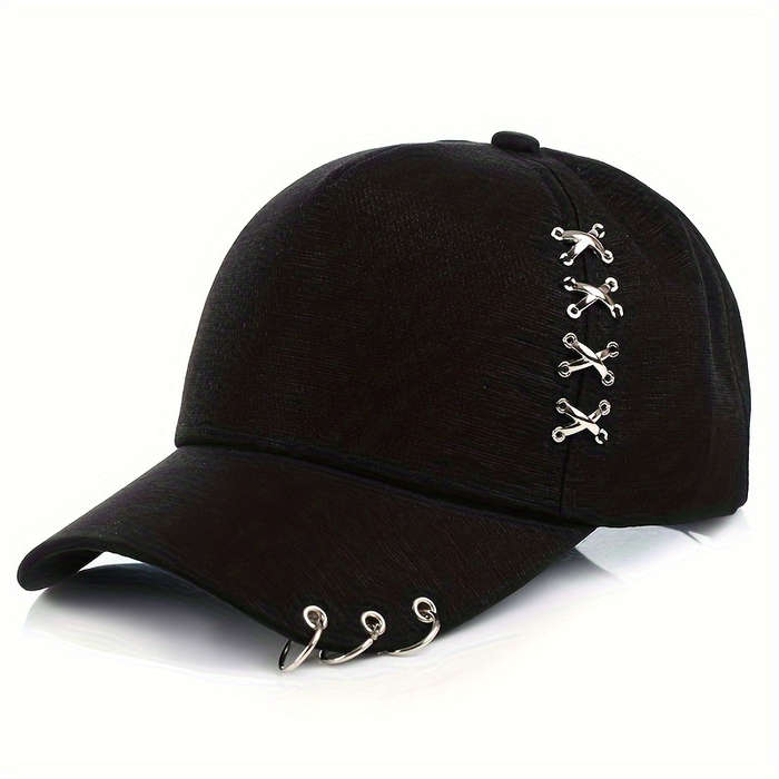1pc Korean version of four seasons metal cross iron ring duckbill baseball cap men and women fashio