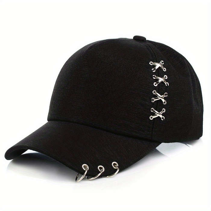 1pc Korean version of four seasons metal cross iron ring duckbill baseball cap men and women fashio