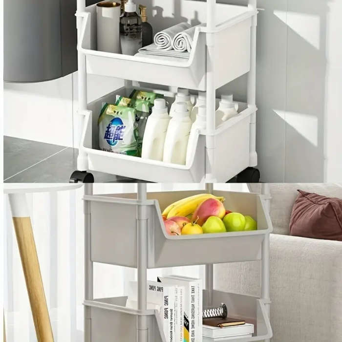 1pc Versatile White Rolling Storage Cart with Wheels Perfect for Living Room Bedroom Dorm Organizati