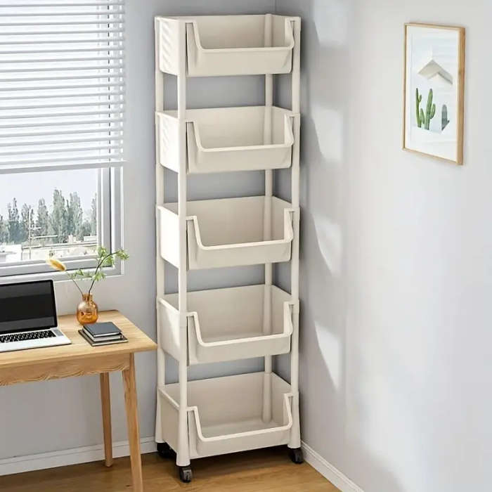 1pc Versatile White Rolling Storage Cart with Wheels Perfect for Living Room Bedroom Dorm Organizati
