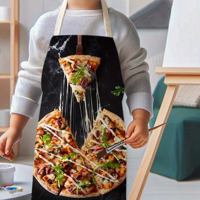 1pc of Brushed Pizza Kitchen Apron Made of Polyester Fabric Hand-Painted for Cooking Bakin