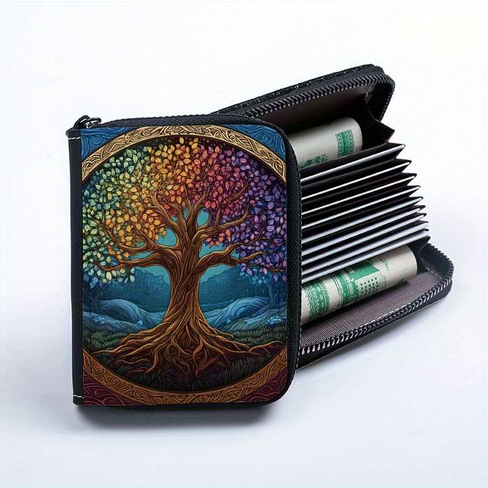 1pc Creative Multicolored Big Tree Single-Sided Full Print Accordion Style with 9+2 Card Slots