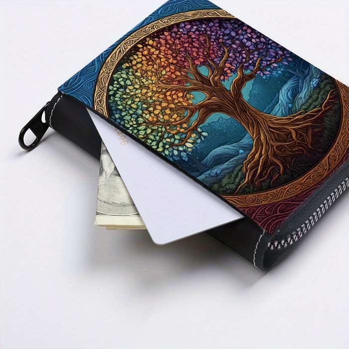 1pc Creative Multicolored Big Tree Single-Sided Full Print Accordion Style with 9+2 Card Slots