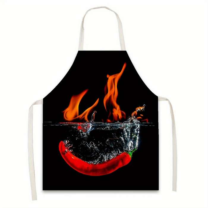 1pc Vibrant Flame Pepper Kitchen Apron Durable Polyester Handmade Cooking Baking Apron w