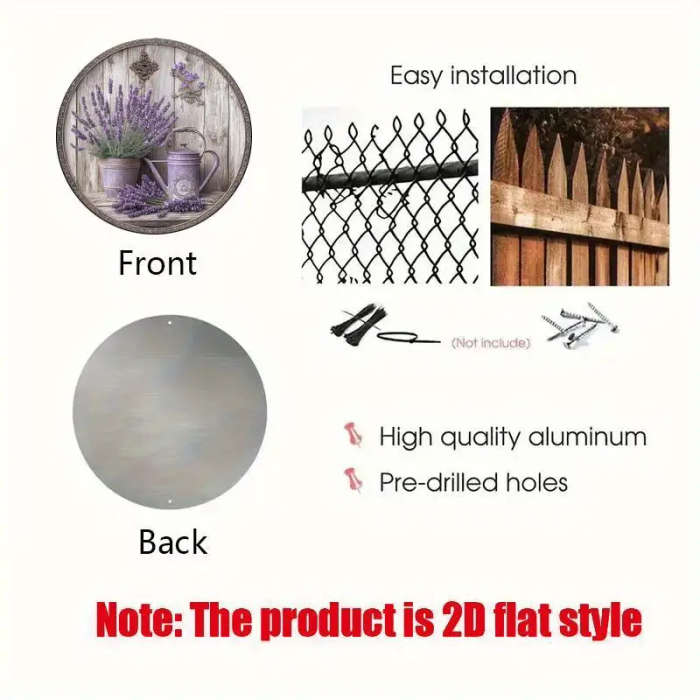 1pc 2D Flat Print Round Vintage Metal Aluminum Sign Wall Art Lavender Themed For Bar Kitchen Coffee