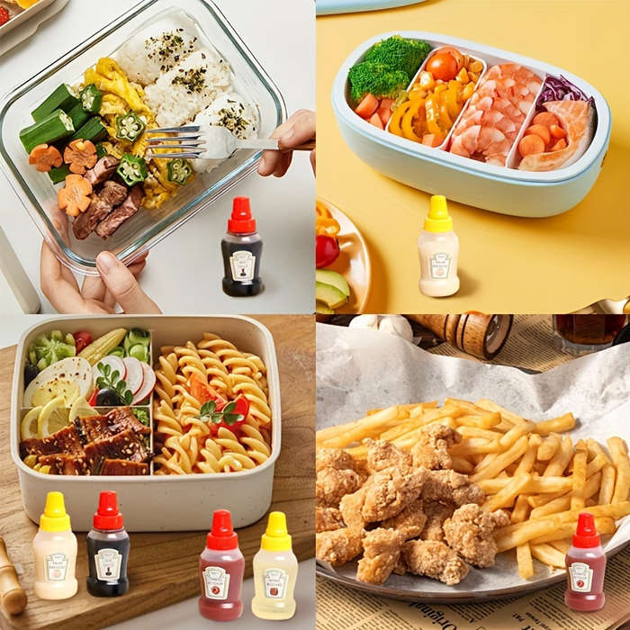 4pcs Mini Condiment Squeeze Bottles Leakproof Reusable Plastic Containers for Ketchup Mayon