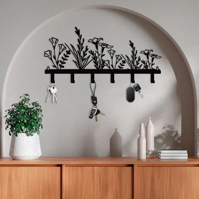 1pc Wall-Mounted Metal Coat Rack with Floral DesignDecorative Entryway Hook Rack for Coats Keys
