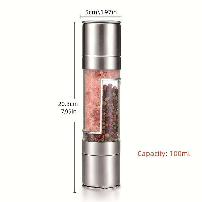1pc Dual-Function Acrylic Pepper Sea Salt Grinder Sleek Stainless Steel and Transparent Des