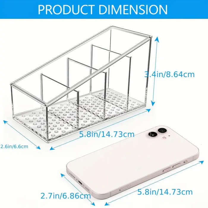 1pc Versatile Desktop Organizer Transparent PET Storage Box with 4 Adjustable Compartments for Remot