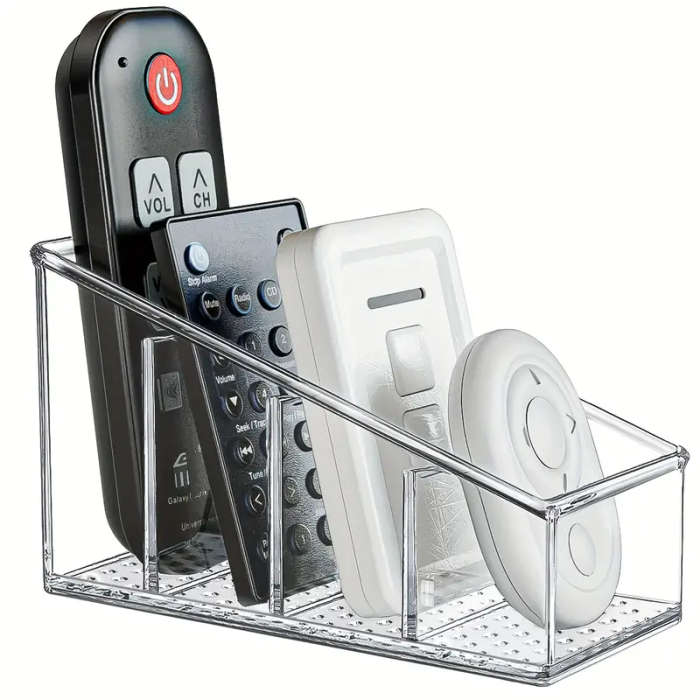 1pc Versatile Desktop Organizer Transparent PET Storage Box with 4 Adjustable Compartments for Remot
