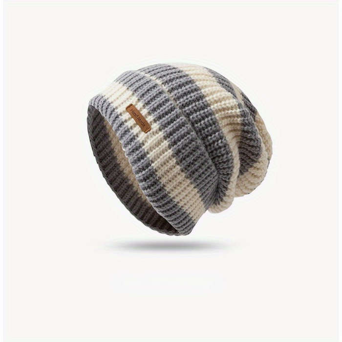 1pc Cozy Striped Beanie Hat Soft Warm Lightweight Knit for Autumn Winter Breathable Stretchy