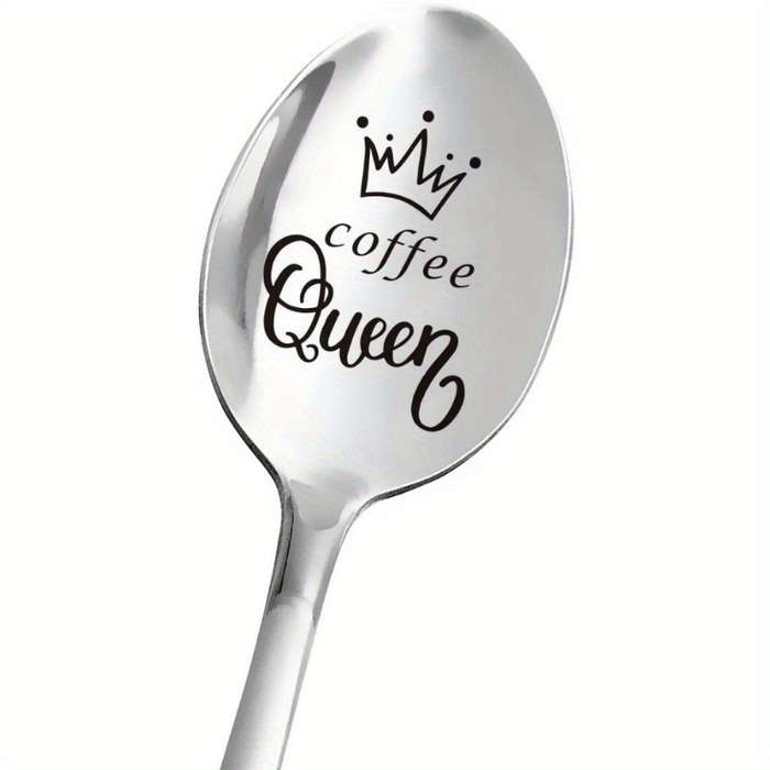 1pc 2.54 cmCoffee Queen  Engraved Stainless Steel Spoon with Crown Design Ideal Gift for Mom