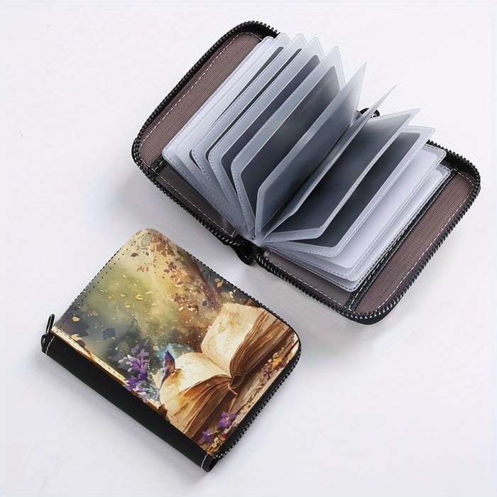 1pc Book-Themed Card Holder 24-Slot Zippered Coin Purse Unique Print Design Unisex ID Wallet