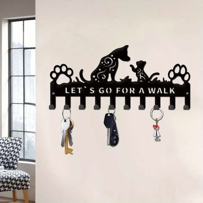 1pc Cat  Dog Metal Key Holder Wall Mounted Iron Key Hanger Pet-Themed Leash Key Organizer For Fr