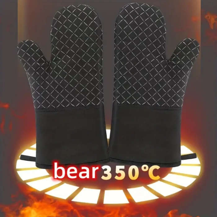 2pcs Set Silicone Oven Mitts Pot Holder Set Thickened Heat Resistant Gloves Heat Insulation Pad Non-