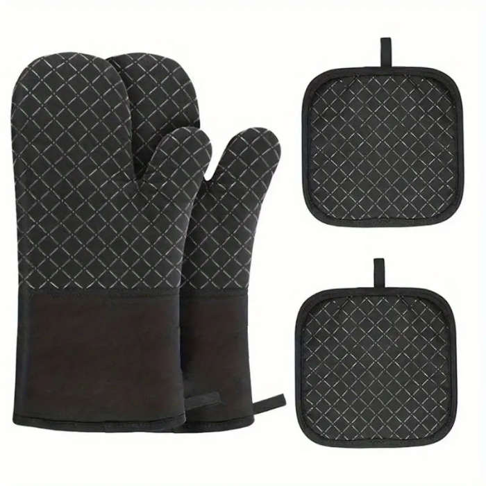 2pcs Set Silicone Oven Mitts Pot Holder Set Thickened Heat Resistant Gloves Heat Insulation Pad Non-