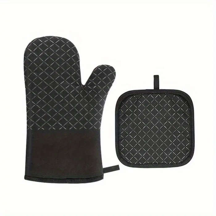 2pcs Set Silicone Oven Mitts Pot Holder Set Thickened Heat Resistant Gloves Heat Insulation Pad Non-