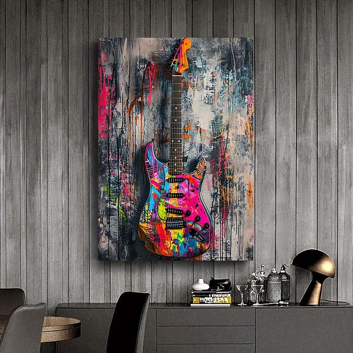 1pc Vibrant Electric Guitar Canvas Art Print Frameless 30.48x40.64 cm Colorful Abstract Wall Dec
