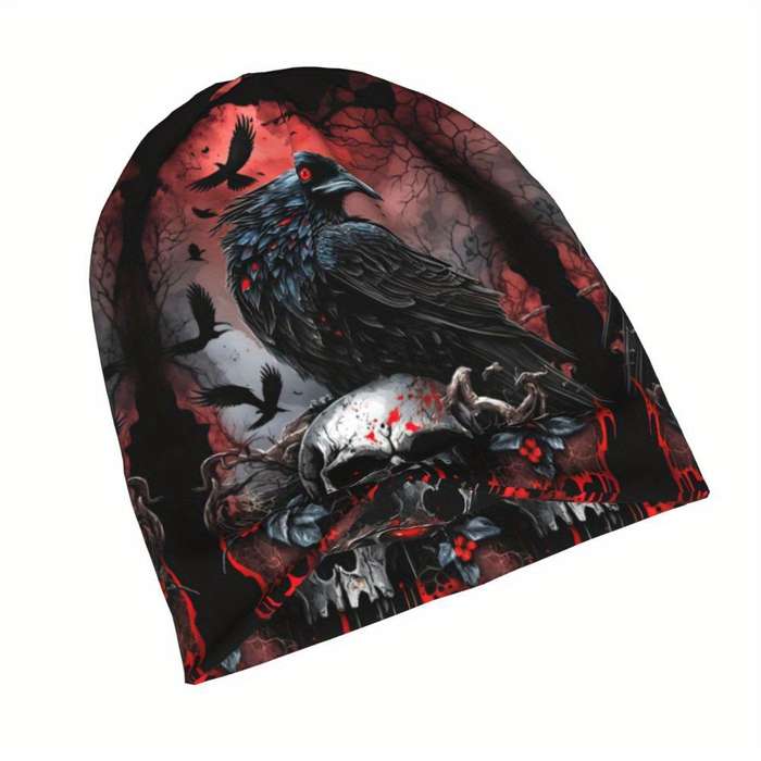 1pc Skullies Beanies Outdoor Hats Raven And Gothic Skull Thin Bonnet Hipster Caps Men