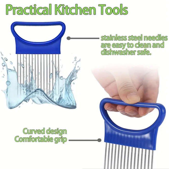 1pcs Stainless Steel Slicing Fixing Cutter Onion Insert Tenderizer Meat Tenderizer Fork Shredder Cut