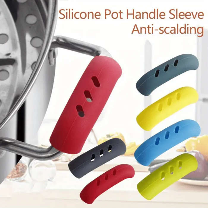 1 Pairs Silicone Pot Handle Sleeves Anti-Scalding Non-Slip Insulation Glove Clips Hand Wash Only