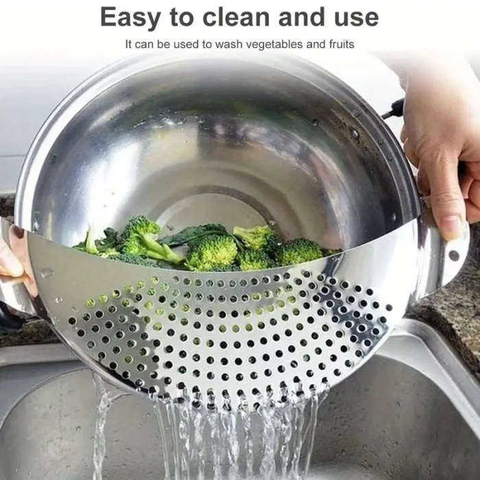 1pc Kitchen Stainless Steel Pot Strainer Hand Held Pot Drainer Fruit Washing Filter