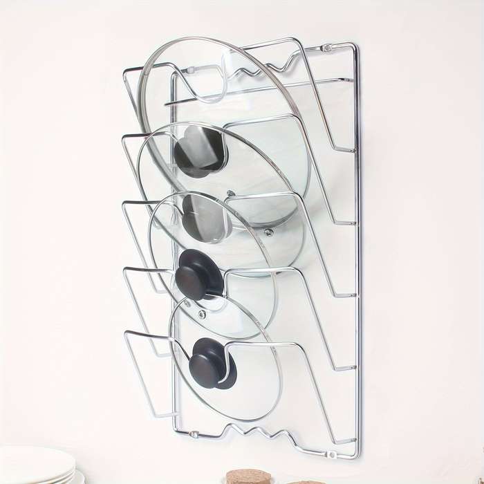 1pc Space-Saving Wall-Mounted Kitchen Organizer Durable Stainless Steel Pot Lid Cutting Board H